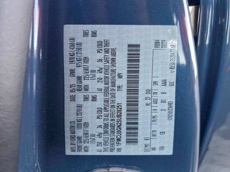 FORD ESCAPE ACT 2025 VIN 1FMCU0GN2SUB28251