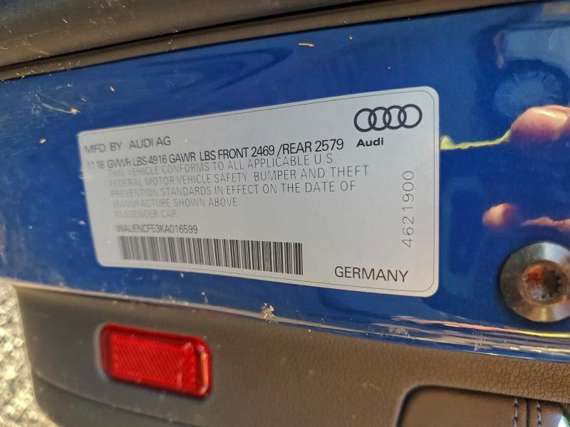 AUDI A5 2019 VIN WAUENCF53KA016599