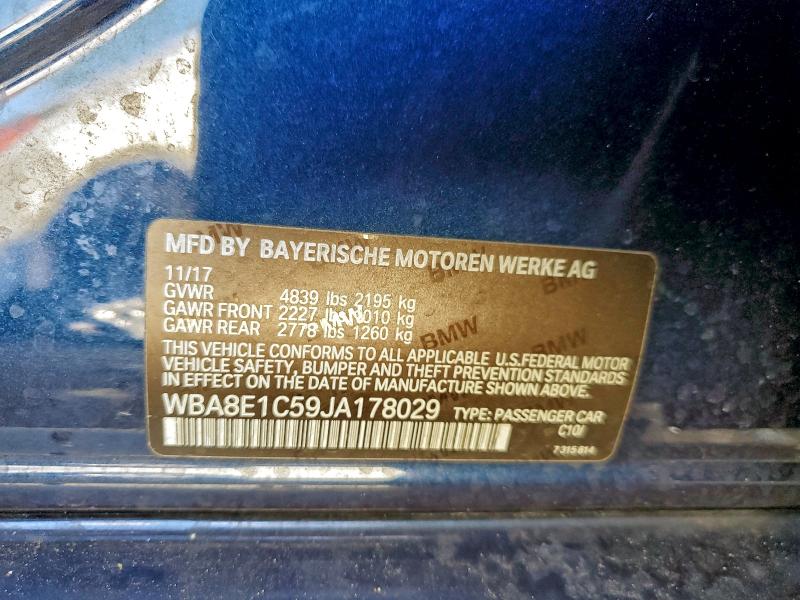 BMW 3 SERIES 2018 VIN WBA8E1C59JA178029