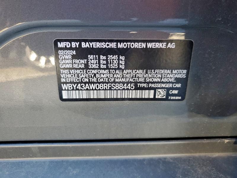 BMW I4 EDRIVE 2024 VIN WBY43AW08RFS88445