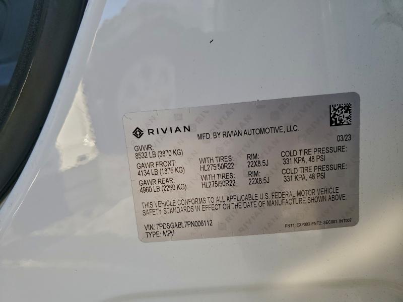 RIVIAN RIS 2023 VIN 7PDSGABL7PN006112
