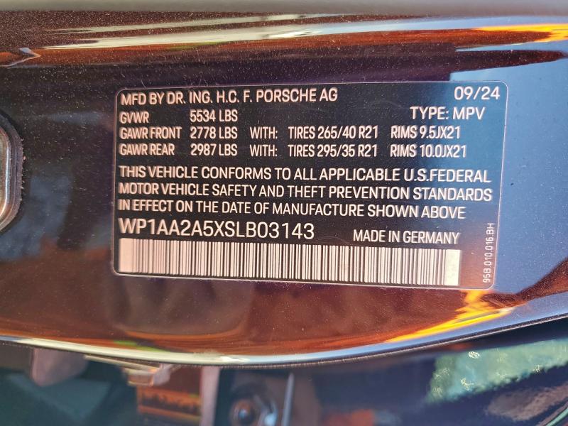 PORSCHE MACAN BASE 2025 VIN WP1AA2A5XSLB03143