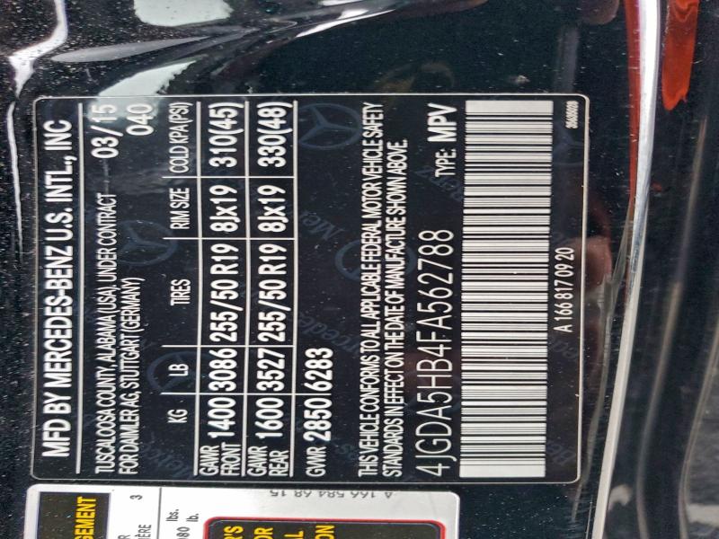 MERCEDES-BENZ M-CLASS 2015 VIN 4JGDA5HB4FA562788
