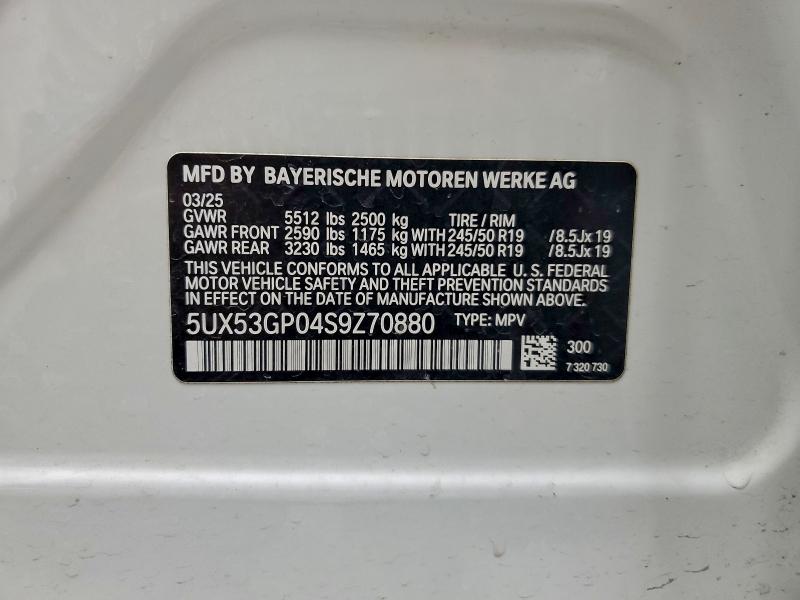 BMW X3 30 XDRI 2025 VIN 5UX53GP04S9Z70880