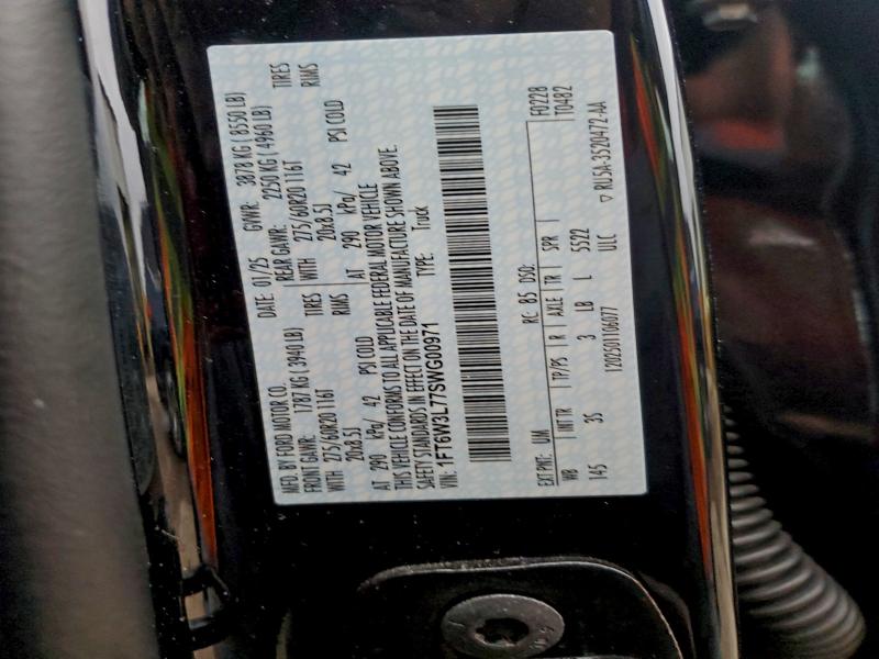 FORD F150 LIGHT 2025 VIN 1FT6W3L77SWG00971