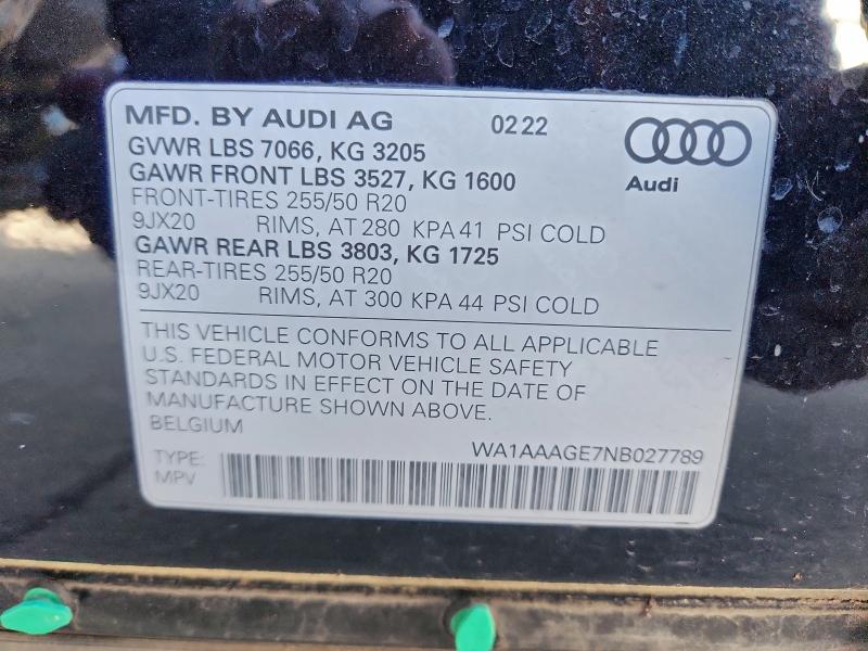 AUDI E-TRON 2022 VIN WA1AAAGE7NB027789