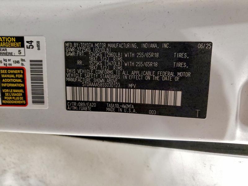 TOYOTA GRAND HIGH 2025 VIN 5TDAAAA58SS030123