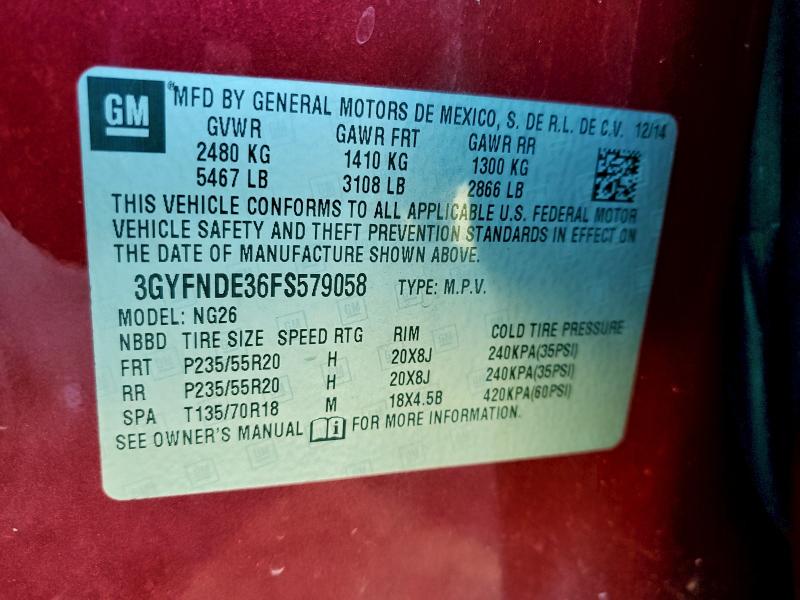 CADILLAC SRX 2015 VIN 3GYFNDE36FS579058