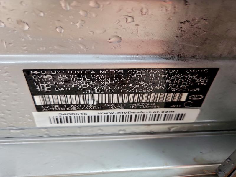 LEXUS GS350 2015 VIN JTHBE1BL0FA012660