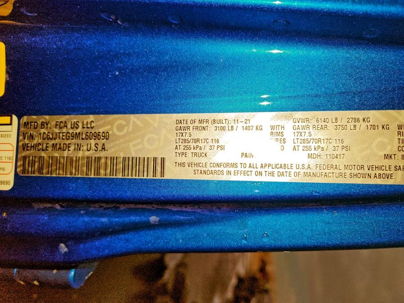 JEEP GLADIATOR 2021 VIN 1C6JJTEG9ML609690