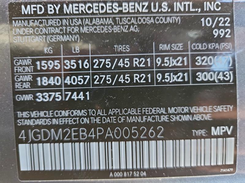 MERCEDES-BENZ EQS SUV 45 2023 VIN 4JGDM2EB4PA005262
