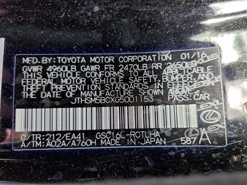 LEXUS RC300 2016 VIN JTHSM5BCXG5001153