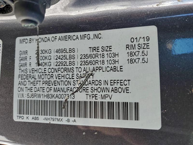 HONDA CRV 2019 VIN 5J6RW1H83KA007313