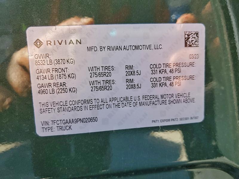 RIVIAN RIT 2023 VIN 7FCTGAAA9PN020650