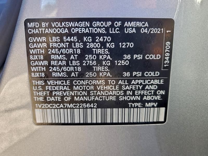 VOLKSWAGEN ATLAS 2021 VIN 1V2DC2CA7MC225642