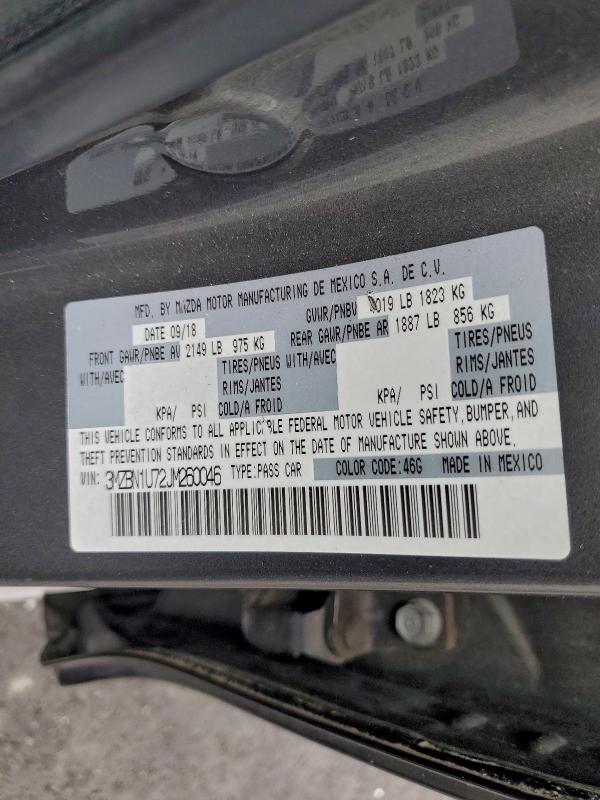 MAZDA 3 2018 VIN 3MZBN1U72JM260046