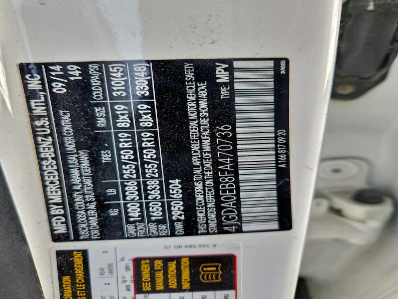 MERCEDES-BENZ M-CLASS 2015 VIN 4JGDA0EB8FA470736