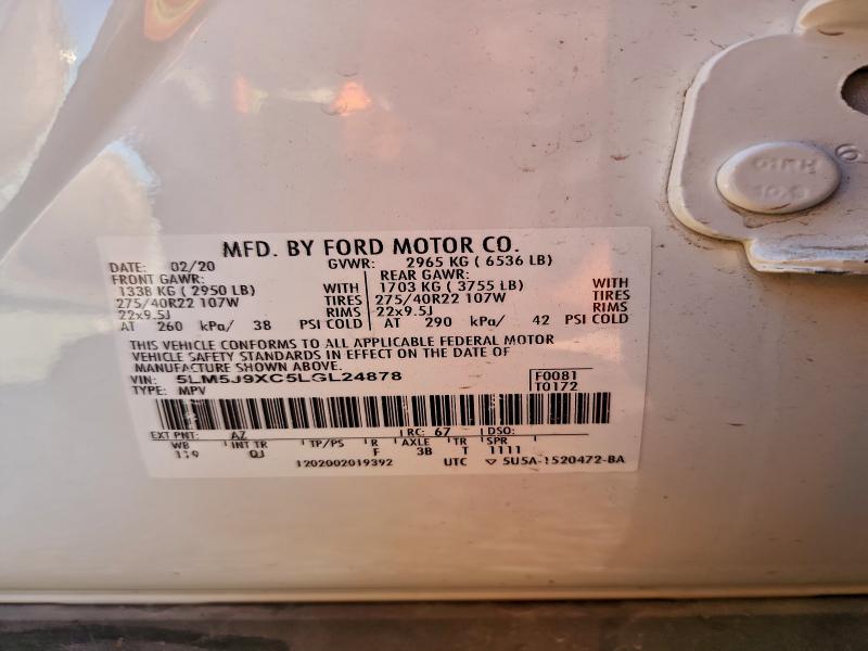 LINCOLN AVIATOR 2020 VIN 5LM5J9XC5LGL24878