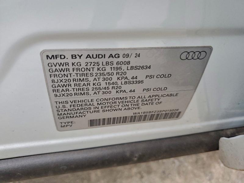 AUDI Q4 E-TRON 2025 VIN WA1B5BFZ3SP015026
