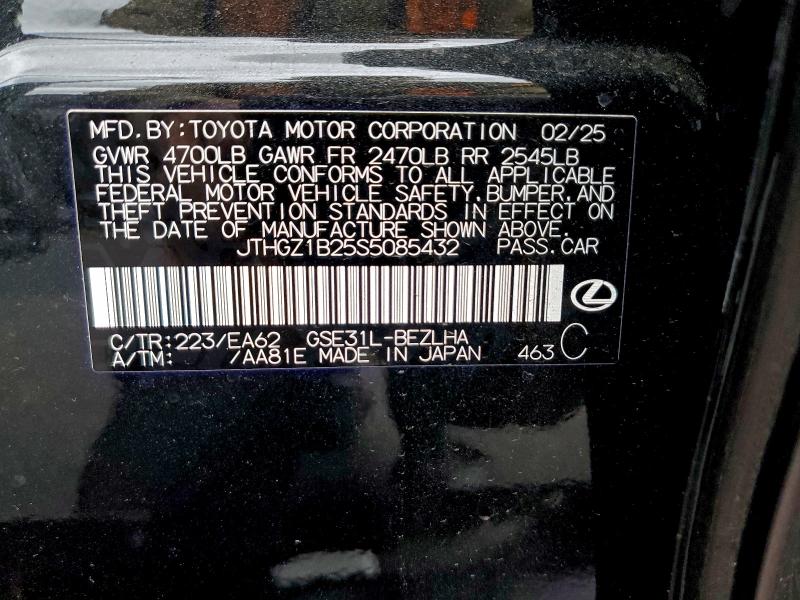 LEXUS IS 350 F S 2025 VIN JTHGZ1B25S5085432