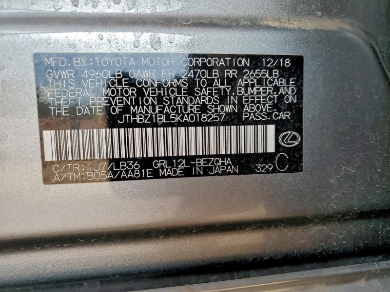 LEXUS GS350 2019 VIN JTHBZ1BL5KA018257