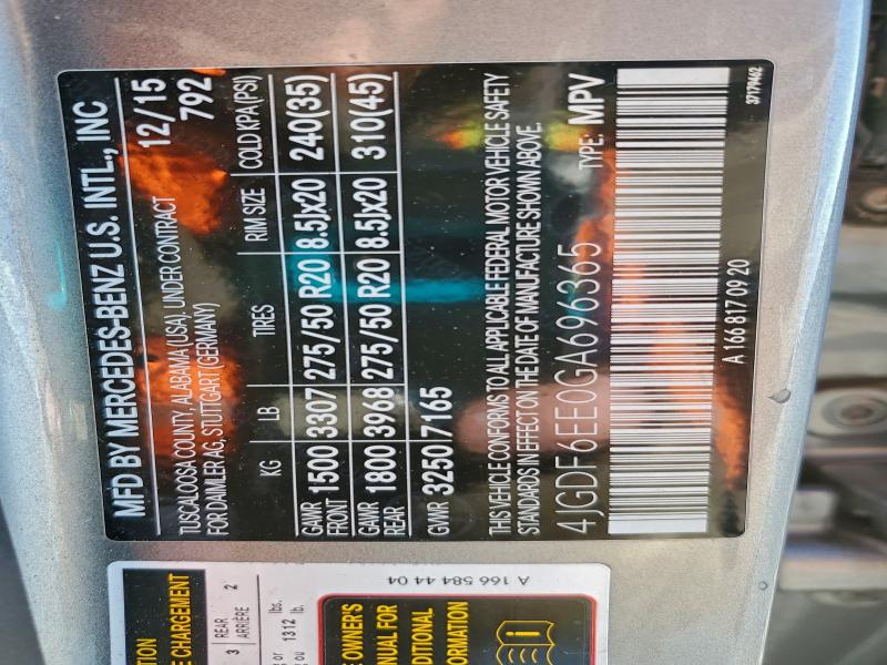 MERCEDES-BENZ GL-CLASS 2016 VIN 4JGDF6EE0GA696365