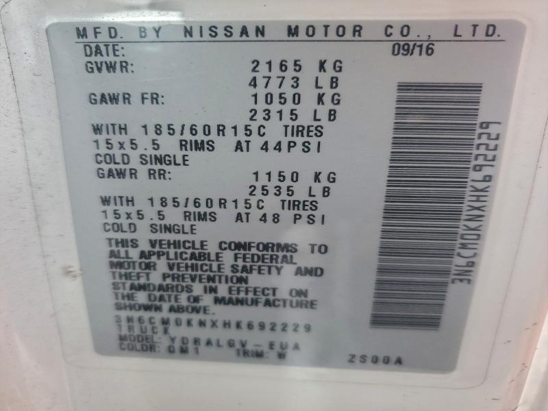 NISSAN NV 2017 VIN 3N6CM0KNXHK692229