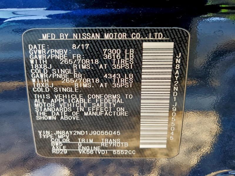 NISSAN ARMADA 2018 VIN JN8AY2ND1J9055045