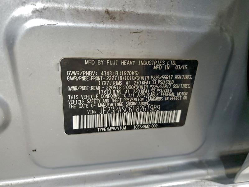 SUBARU XV 2015 VIN JF2GPASC6F8261989