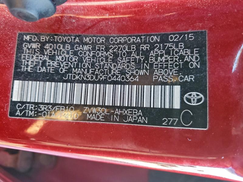 TOYOTA PRIUS 2015 VIN JTDKN3DU9F0440364