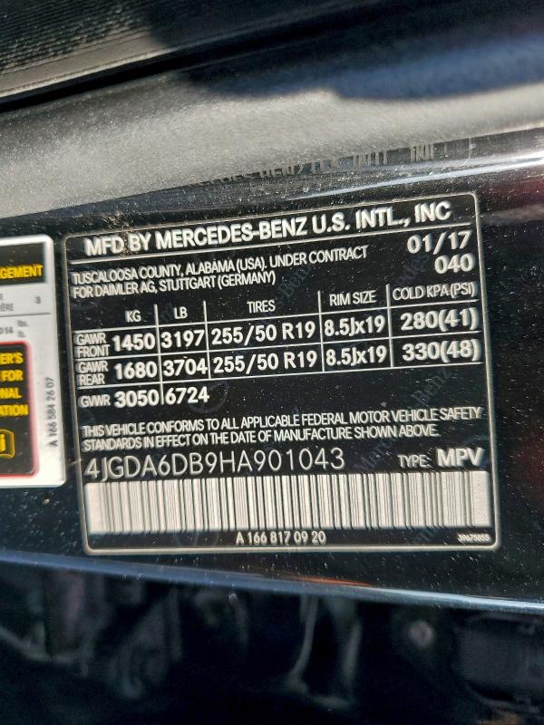 MERCEDES-BENZ GLE-CLASS 2017 VIN 4JGDA6DB9HA901043