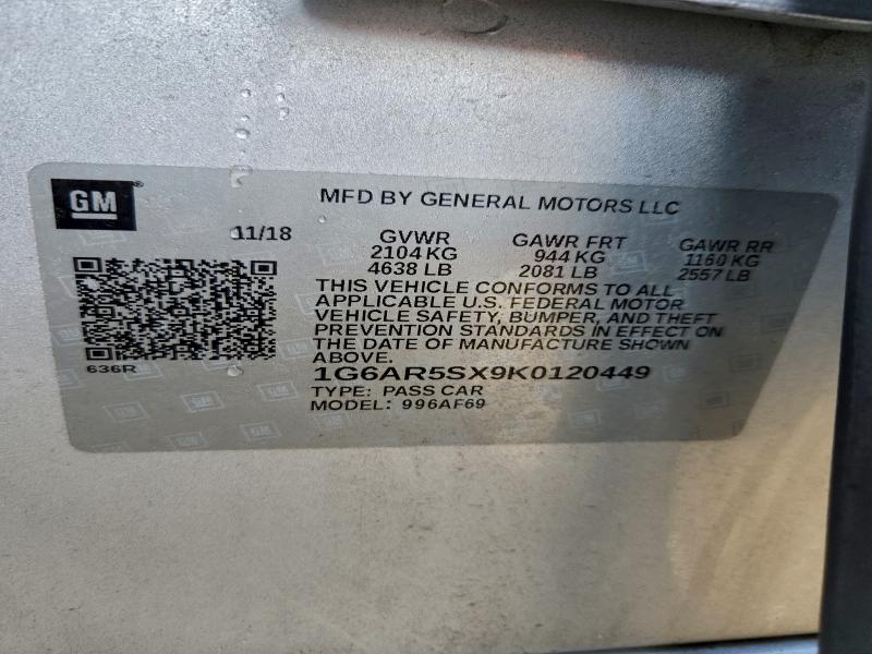 CADILLAC CTS 2019 VIN 1G6AR5SX9K0120449