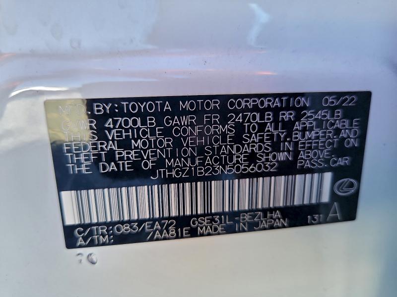 LEXUS IS 350 F S 2022 VIN JTHGZ1B23N5056032