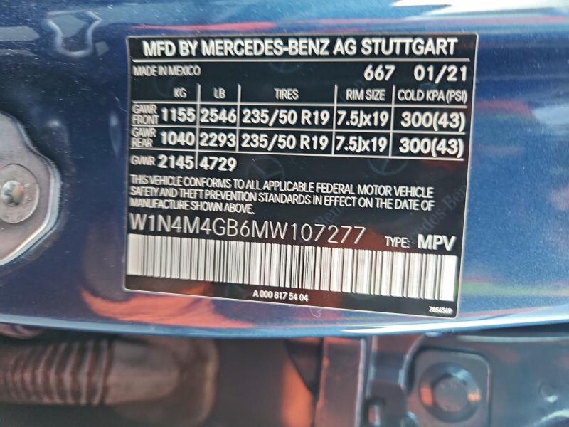 MERCEDES-BENZ GLB-CLASS 2021 VIN W1N4M4GB6MW107277