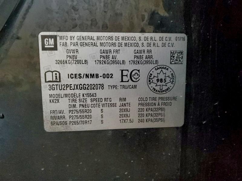 GMC SIERRA 2016 VIN 3GTU2PEJXGG202078