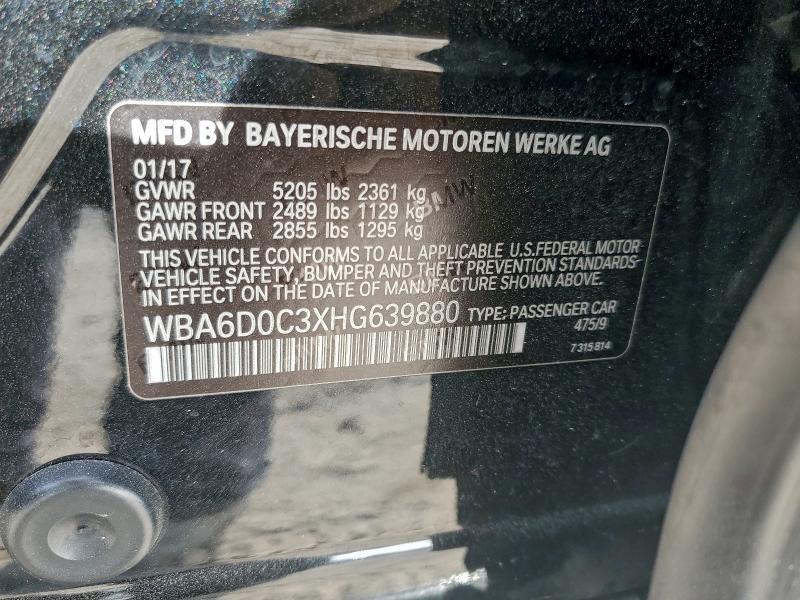BMW 6 SERIES 2017 VIN WBA6D0C3XHG639880
