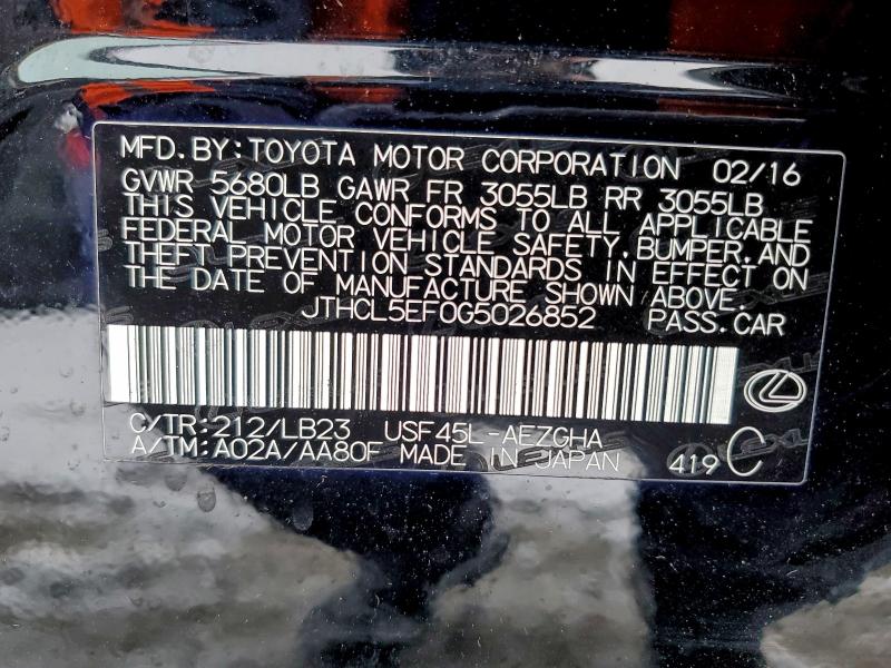 LEXUS LS460 2016 VIN JTHCL5EF0G5026852