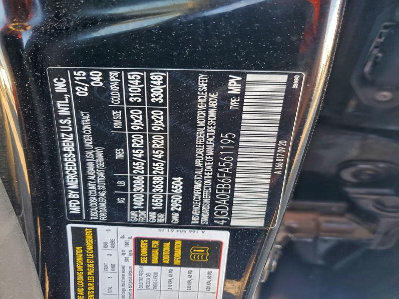 MERCEDES-BENZ M-CLASS 2015 VIN 4JGDA0EB6FA561195