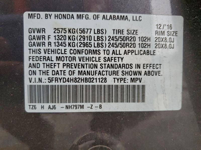 ACURA MDX 2017 VIN 5FRYD4H82HB021128