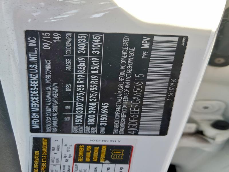 MERCEDES-BENZ GL-CLASS 2016 VIN 4JGDF6EE9GA650615