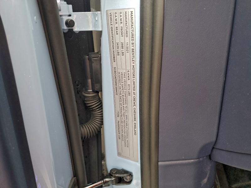 BENTLEY CONTINENTA 2022 VIN SCBDG4ZG6NC094432