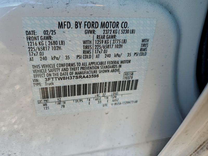 FORD MAVERICK 2025 VIN 3FTTW8H37SRA43598