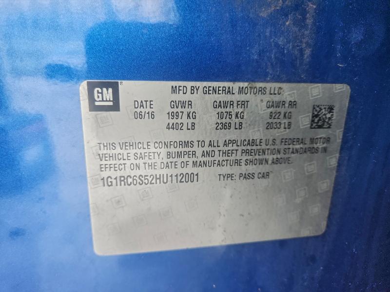 CHEVROLET VOLT 2017 VIN 1G1RC6S52HU112001