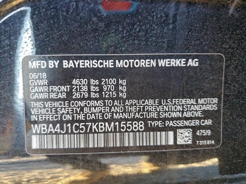 BMW 4 SERIES 2019 VIN WBA4J1C57KBM15588