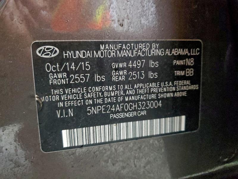 HYUNDAI SONATA 2016 VIN 5NPE24AF0GH323004