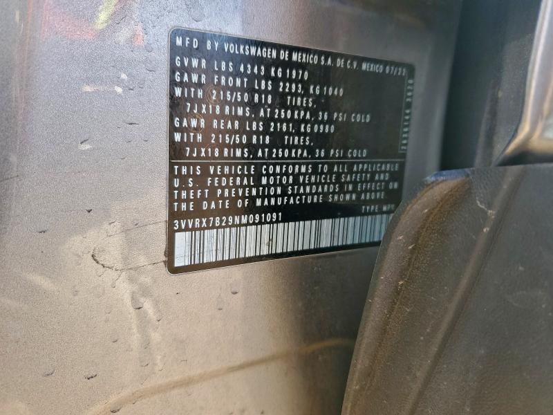 VOLKSWAGEN TAOS SE 2022 VIN 3VVRX7B29NM091091