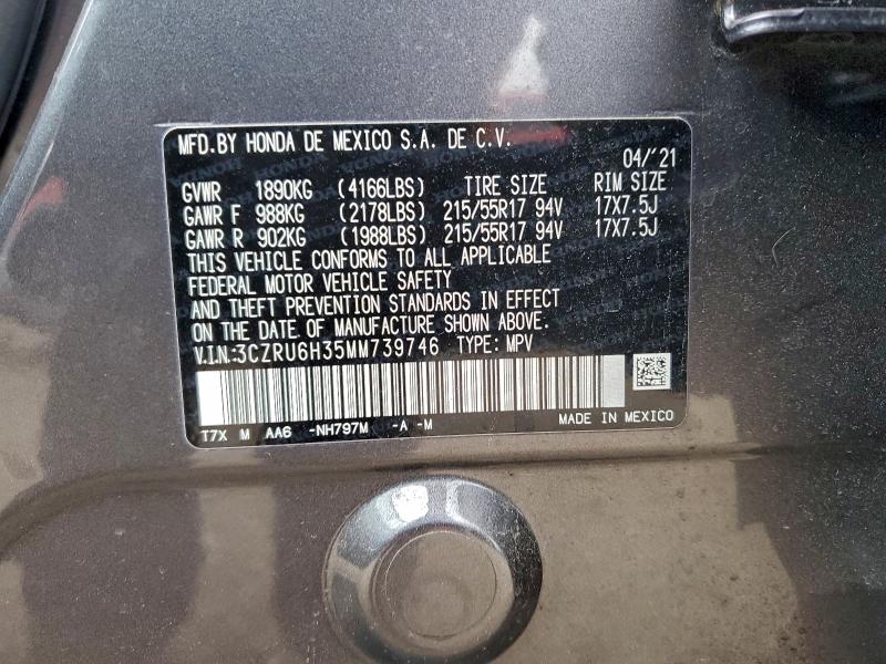 HONDA HR-V 2021 VIN 3CZRU6H35MM739746