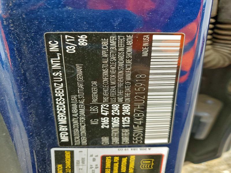 MERCEDES-BENZ C-CLASS 2017 VIN 55SWF4KB7HU215918