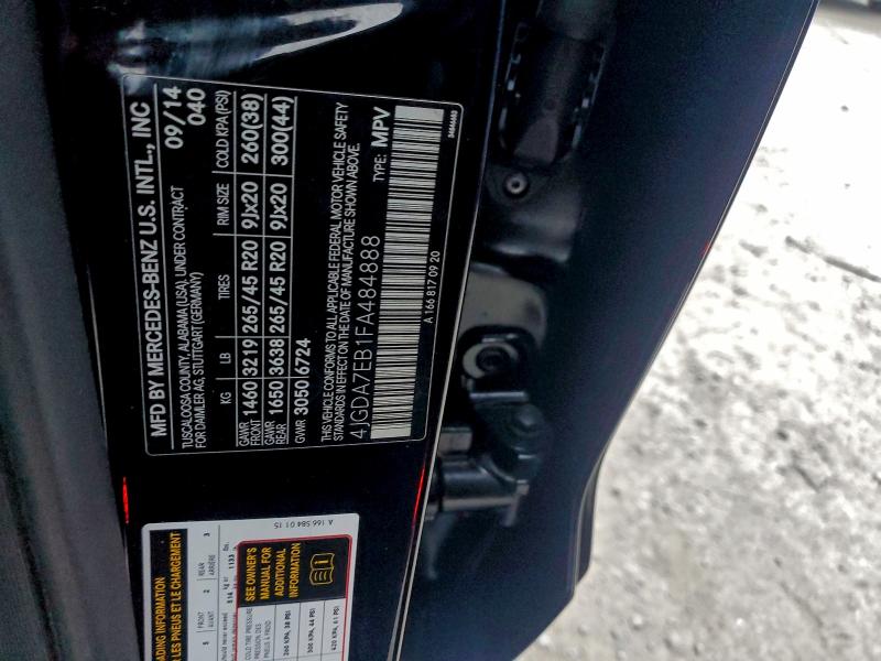 MERCEDES-BENZ M-CLASS 2015 VIN 4JGDA7EB1FA484888