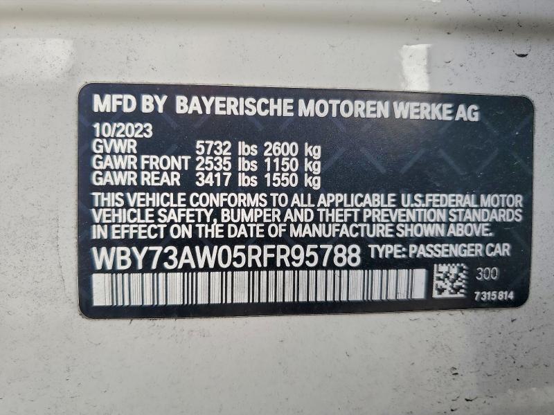 BMW I4 EDRIVE 2024 VIN WBY73AW05RFR95788